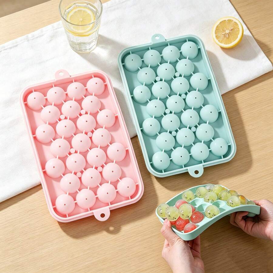 Round Silicone Ice Cube Tray, 2 Pieces, 25 Compartments With Airtight Lid, Small Ice Ball Molds For Freezer, Ideal For Drinks Like Whiskey And Cocktails - Multicolor - View 1