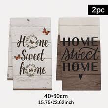 2件組「Sweet Home」標語蝴蝶印花超細纖維廚房毛巾，復古風 40*60cm 長方形抹布、桌布、手巾，廚房裝飾、居家浴室裝飾，鄰居喬遷禮物，廚房餐巾與抹布，家居裝飾 - 淺灰色 - 查看 12