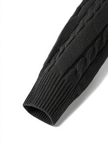 Men's Spring/Autumn Solid Color Casual Versatile Fashion Cable Knit Crew Neck Long Sleeve Sweater - Black - View 4