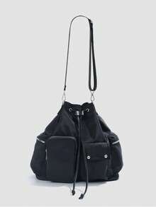 Mochila de viaje de gran capacidad con múltiples bolsillos estilo coreano de nicho, bolso de hombro ligero y versátil con cordón - Negro - Ver 10