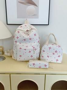 1 Set - Cute Bow Pattern Backpack Set For Back To School, Large Capacity Polyester School Day Bag With Lunch Bag And Pencil Case, Multi-Pocket Casual Backpack, Lightweight Bookbag, Suitable For Students/Graduates/Young People, Perfect For Back To School/Daily/Shopping/Short Trips And Outdoor Leisure Activities - 2283-1 - View 24