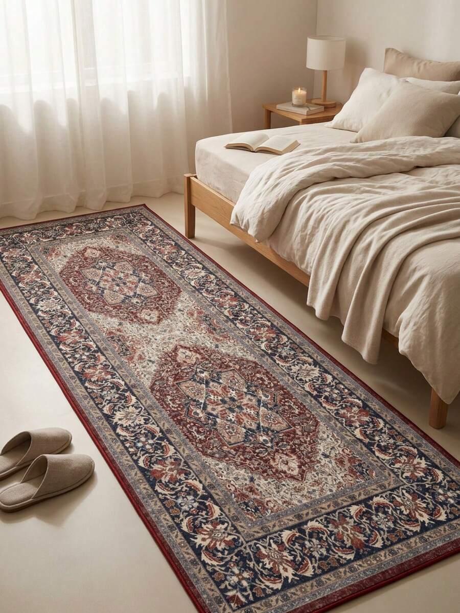 1pc American Classic Distressed Artistic - Beautiful Floral Bohemian - Long Runner Rug, Bathroom, Kitchen, Entryway, Hallway, Bedside, Living Room, Bedroom, All Season Soft Machine Washable Mat, Aesthetic Home Decor - Multicolor - View 1
