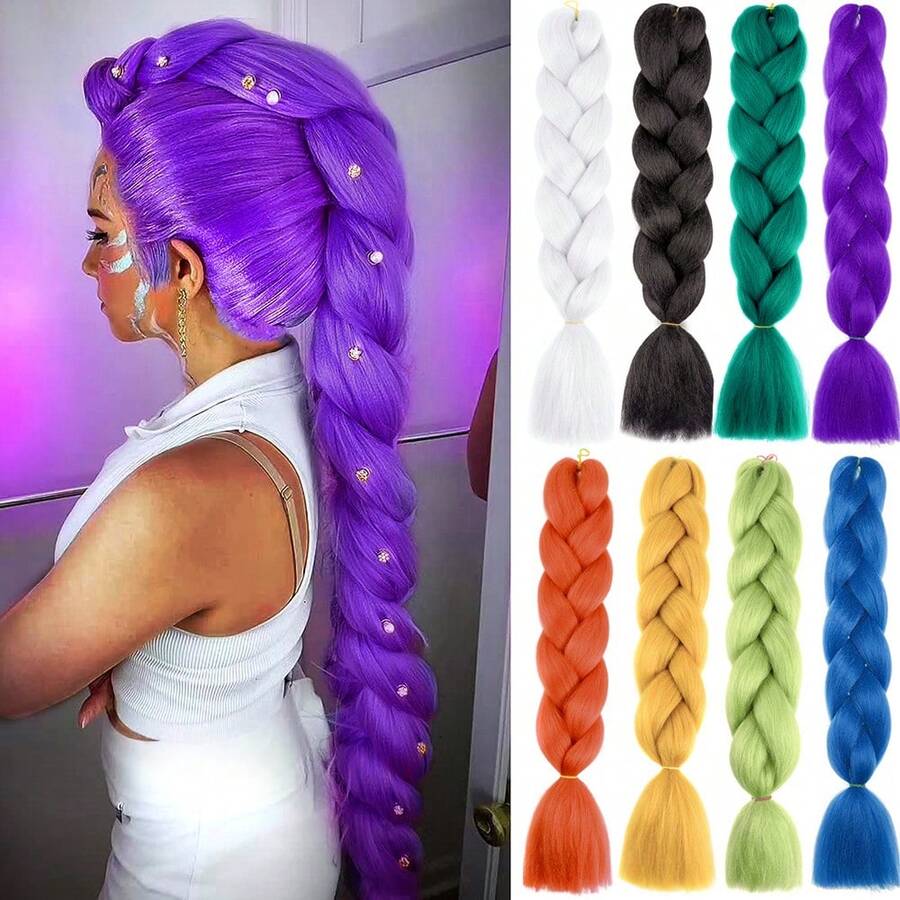 24" Ombre Braiding Hair Extensions For Women Purple Jumbo Braiding Hair - High-Temperature Synthetic Crochet Braids, Versatile For All Skin Tones For Daily Use - Multicolor - View 1