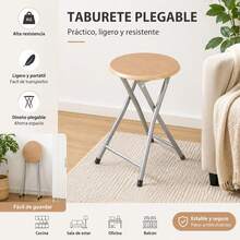 Round Folding Stool With Wooden Top, 30x30x45cm, Metal Frame, 100kg Load Capacity, Legs With Non-Slip Protectors, Compact For Kitchen, Balcony, Office, Events - Yellow - View 6