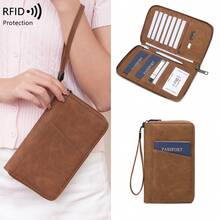 CHARM INFINITE 復古 RFID 防盜護照夾，大容量 PU 皮革旅行文件錢包附手腕帶，度假必需品防盜收納袋 - 彩色 - 查看 2