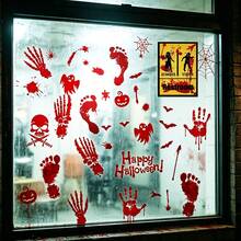 4Sheets37pcs-Halloween Window Stickers Easy To Tear And Stick No Trace Double-Sided Window Stickers-Blood Handprint Footprint, Matching Skull Ghost Pumpkin Head Bat Spider Web Patterns - Sticker - View 7