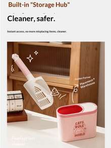 1pc Durable Plastic Cat Litter Scoop With Storage Rack Extra Garbage Bag Compartment Easy Clean Quick Sift Ergonomic Design Easy Access Pet Hygiene Supplies For Multi-Cat Family Indoor Kitten Daily Use 2026 Practical Pet Accessories Gift - Multicolor - View 4