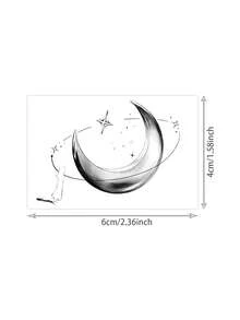 1件草本素描漸層新月星星孤獨人物橫向正方形圖案臨時紋身貼紙，逼真假紋身設計，適合日常、單身派對伴手禮、音樂節、遊戲、畢業禮物，可維持7-14天 - 黑色 - 查看 6