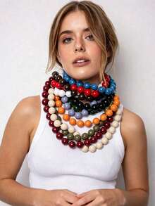 2/1 pieza Collar largo de cuentas ABS con nudo geométrico redondo estilo bohemio, joyería hecha a mano, adecuado como regalo para mujeres y uso diario, accesorio para mujer, perfecto para vacaciones en la playa, viajes diarios, accesorio de playa, accesorio de verano para mujer, joyería de verano, regalo de vuelta a la escuela, atuendo de otoño, invierno, conjunto de joyería para mujer, Navidad - Multicolor - Ver 8