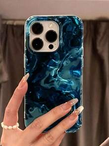 Fashionable Blue And Rose Red Asymmetric Water Ripple Texture Soft Phone Case Compatible With IPhone 17 Pro Max 17 Pro 16 15 14 13 12 Pro Max 14 15 16 Plus 11 15 16 17 Summer Style Anti-Drop Protective Case - Blue - View 3