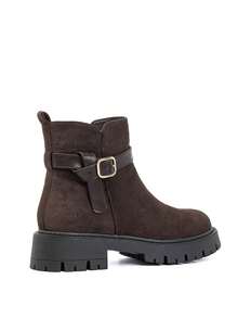 Bottines Chunky In Suédine à Épaisse Semelle Crantée – Le Style Urbain Décontracté - Brown - View 4