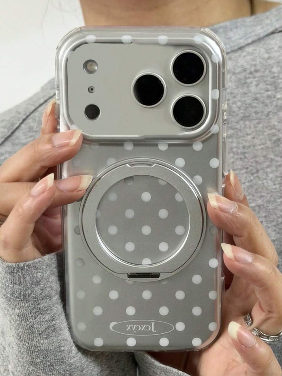 可愛白色波點電鍍 360°旋轉環支架軟手機殼，適用於 iPhone 17 Pro Max 17 Pro 16 Pro Max 16 Pro 15 Pro Max 15 Pro 14 Pro Max 14 Pro 13 Pro Max 13 Pro 12 Pro Max 12 Pro 14 Plus 15 Plus 16 Plus 17 Air，極簡黑點手機保護殼