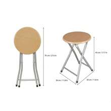 Round Folding Stool With Wooden Top, 30x30x45cm, Metal Frame, 100kg Load Capacity, Legs With Non-Slip Protectors, Compact For Kitchen, Balcony, Office, Events - Yellow - View 2
