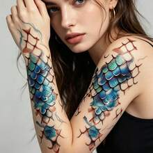 4pcs Fish Scale Temporary Tattoo Stickers, Body Tattoo Decoration, Waterproof Temporary Tattoo, Easy To Apply Makeup Accessories, Party Makeup Supplies - Multicolor - View 9