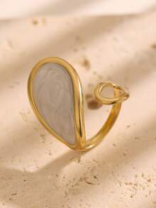 1pc Women's Elegant Asymmetrical Geometric Curved Oil Drop Open Stainless Steel Ring, Adjustable Size, Daily Wear, Non-Fading, Gift - JR1126 - View 1