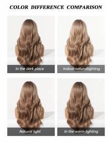 22 Inch Women Light Brown Ash Blonde Balayage Long Wavy Synthetic Wig With Air Bangs, Natural Layered Curly Hair For Daily Office Party Dating Cosplay Heat Resistant High Temperature Fiber - Multicolor - View 5