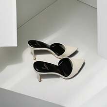 Eleve sua Aura: Sandálias Slip-On de Salto Alto com Bico Fino em Couro Envernizado Preto 2026 para Mulheres, Salto Agulha Elegante com Bico Aberto, Estilo Elegante de Fácil Uso - Branco - Visão 6