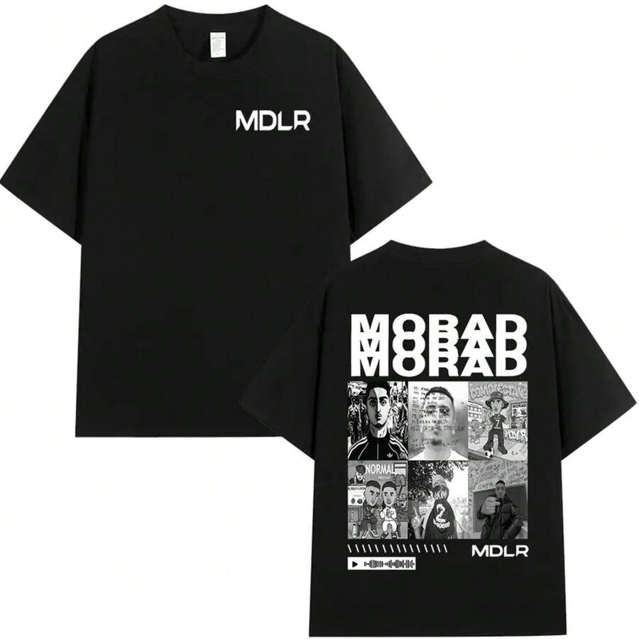 T-shirt graphique Rapper Morad MDLR, T-shirt en coton de haute qualité pour hommes et femmes, T-shirts à manches courtes de style hip-hop à la mode, Streetwear - Blanc - Voir 1