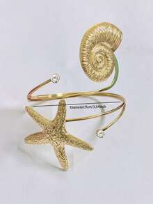 1pc Gold Seashell & Starfish Decor Arm Cuff, Summer Beach Vacation Style Arm Jewelry - Gold - View 2