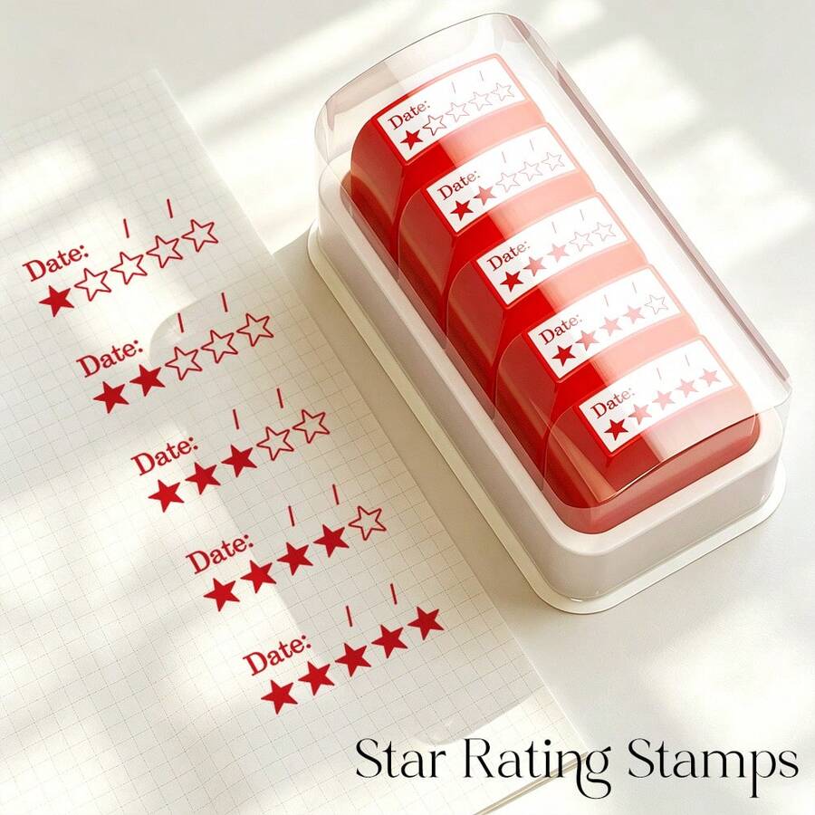 Back To School - 5pcs Teacher Five-Star Grading Stamps, Parent Signature Self-Inking Stamp Set, Creative Rating Star Stamps With Handwritten Date, Teacher Grading / Tutoring Scoring Stamps, Reusable, Compact And Durable, Suitable For Parents And Teachers To Grade Homework, Study Tracking, Habit Formation, Easily Mark Learning Progress, Improve Teaching And Tutoring Efficiency, Essential Practical Stationery For New Teachers And Parents - 5-piece Happy Complete Graded Set - View 1