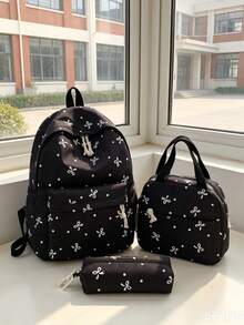 1 Set Back To School Backpack Set - Bow Pattern Large Capacity Backpack + Lunch Bag + Pencil Case Multi-Piece Set, With Laptop Compartment School Bag, Campus Day Bag, Lightweight Portable Zipper Bag, Suitable For Students/Teenagers/Graduates, Perfect For Outdoor/Travel/Middle School/High School/University, Essential College Backpack - 8217 - View 10