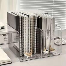 2 piezas Organizador de archivos de plástico, soporte de archivos acrílico transparente, estantería de escritorio, caja de almacenamiento, adecuado para libros, suministros de oficina, revistas, almacenamiento de moda para el hogar y la oficina - 2 piezas transparentes - Ver 1