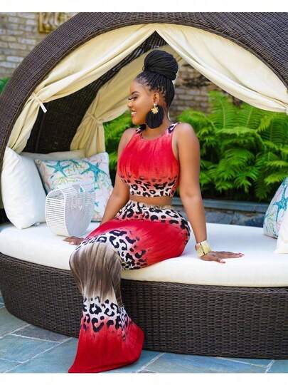 Women's 2026 Summer Fashion Ombré Print Sleeveless Tank Dress Two-Piece Set