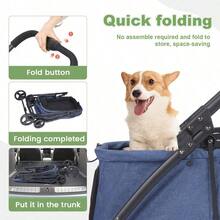 Heavy Duty Pet Stroller For Dogs And Cats Up To 54.43KG, Adjustable Handle, Foldable Dog Stroller With Linen Wrapping, Alloy Steel Frame, Large Animal Stroller For Travel & Outdoor Use - Blackish Green - View 6