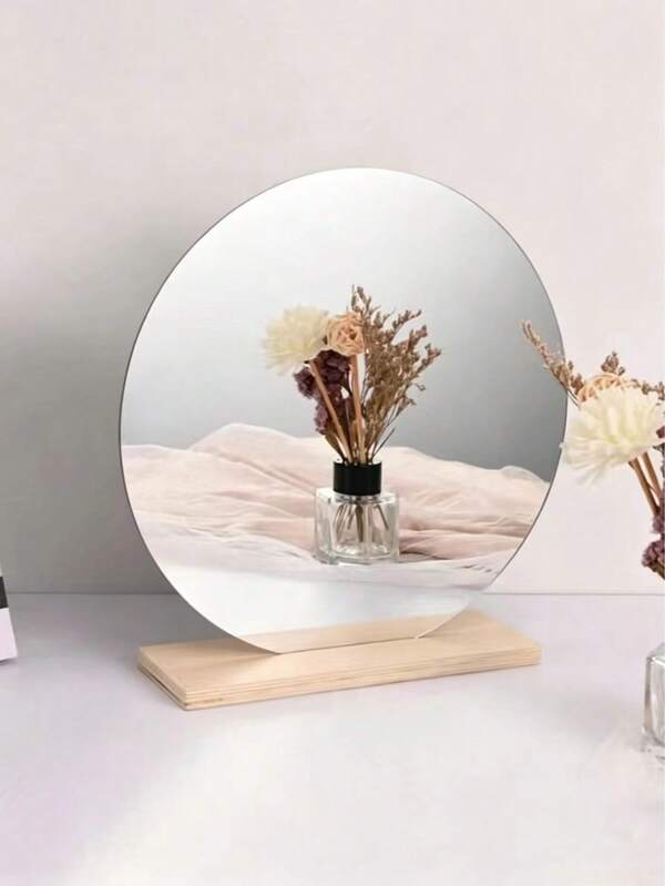 1pc Round Acrylic Makeup Mirror With Stand, Decorative Desktop Vanity Mirror, Suitable For Student Dorm Bedroom, Best Gift For Birthday, Graduation, Home Decor, Back To School Season And School Supplies