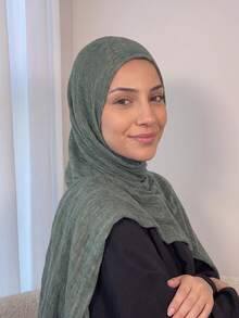 1pc Tie-Dye Arabic Headscarf Thin Solid Color Lightweight Casual Long Scarf Suitable For Daily Use Raffeld Hijab - Spring Green - View 2