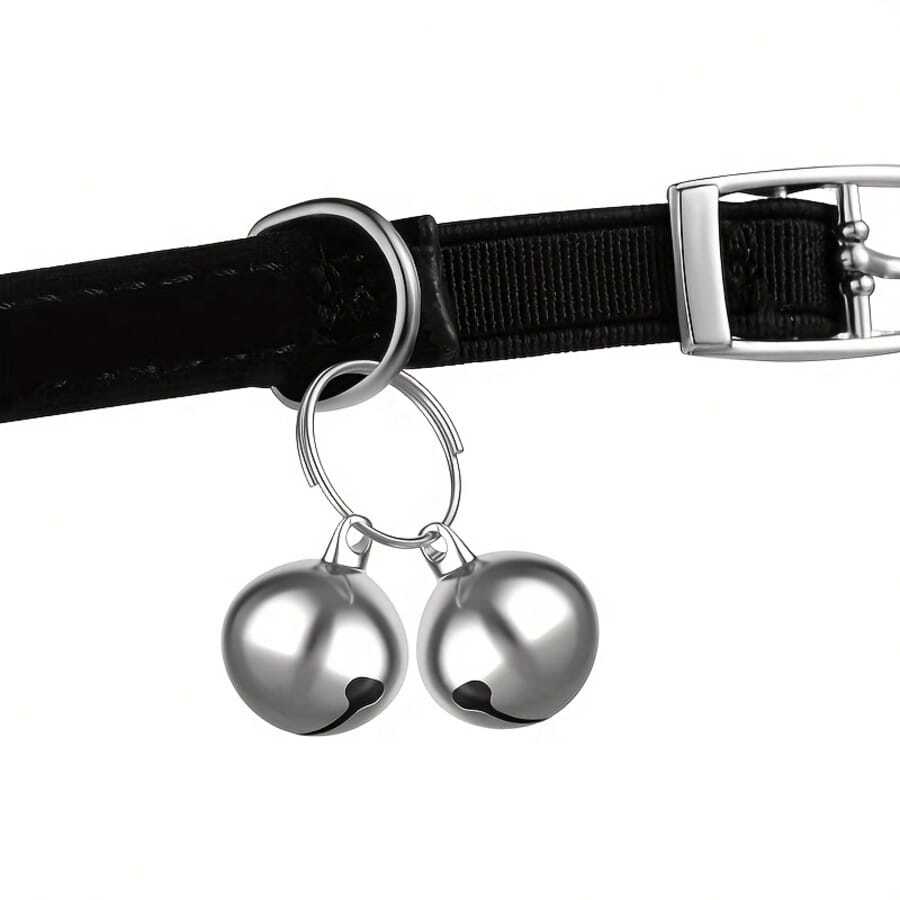 2pcs Dog And Cat Collars With Round Metal Pet Bells - The Ideal Choice For Training And Pet Additions - Silver - View 1