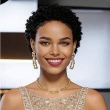Short Pixie Cut Wig Human Hair Afro Curly/Kinky Curly With Bangs 200% Density African Style Wig Brazilian Human Hair Wig Suitable For Women - Multicolor - View 5