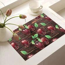 1pc Vintage Wood Grain Apple Pattern Rubber Absorbent Dish Mat, Espresso Machine Countertop Absorbent Mat, Sink Drain Mat, Soft Faucet Absorbent Mat, Sink Cup Mat, Home & Kitchen, Bathroom Accessories - Multicolor - View 13