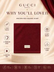 Gucci Burgundy Square Scarf, 41*40cm, Soft Skin-Friendly Absorbent, Comes With Gift Box, Delicate No Shedding, Perfect For Holiday Gifts And Personal Use - Burgundy - View 5