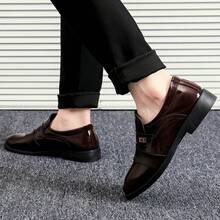 Elegant Black Patent Leather Low Heel Dress Shoes - Sophisticated Design, High-Quality PU Material, Button Closure, Versatile Style - Brown - View 8