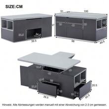 =313593594GAA Liftable Multifunctional Coffee Table - Tabletop Opens To 2 Tables, Dark Grey + Light Grey, Large Capacity, Modern Living Room Furniture, Office Dining Table Side Table Multifunctional Table - 灰色 - 查看 4