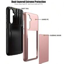 防震 2 合 1 PC 卡槽手機殼，相容 Galaxy S26Ultra S25Ultra A37 A57 A56 A55 A17 S25 FE A14 A15 A16 A26 A36 A35 A25 及其他機型，亦相容 iPhone 17 Pro Max 17 Pro 17e 16E 15 14 13 12 11 機型，相容 P30 P30 Pro 機型，2 合 1 防震手機保護殼，附卡槽錢包設計 - 玫瑰金 - 查看 4