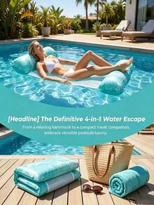 1pc 2-Tube Inflatable Water Hammock, Floating Pool Hammock, Inflatable Float, Foldable Backrest, PVC Turtle Shell Leaf Design, Adult Swimming Float, Suitable For Adult Pool, Beach And Water Activities, Floating, Swimming Pool, Inflatable Pool Party, Summer Essential, Perfect For Travel And Home Pool Use - Multiple Colors - View 2
