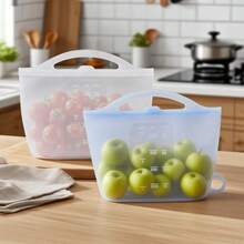 1200ml Silicone Reusable Storage Bags, 1/2/4pcs, Airtight Freezer Bags For Fruits, Vegetables, Meat, Food Storage And Organization, With Measurement Scale - Pink - View 2