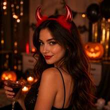 1pc Halloween Horn Headband, Women's Holiday Photo Prop, Face-Slimming Hair Hoop, Random Color - View 6