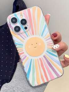 Funda para teléfono con diseño de sol a rayas coloridas de dibujos animados, compatible con teléfonos Apple, impermeable, a prueba de golpes, resistente a arañazos, versión internacional, no versión nacional. - transparente - Ver 1