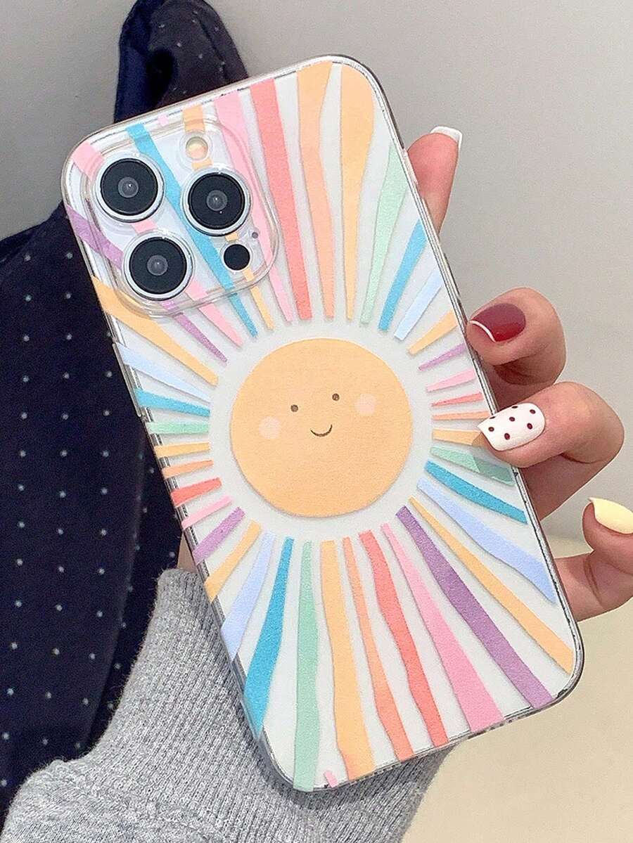Funda para teléfono con diseño de sol a rayas coloridas de dibujos animados, compatible con teléfonos Apple, impermeable, a prueba de golpes, resistente a arañazos, versión internacional, no versión nacional. - transparente - Ver 1