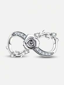 1pc Fashion Thorn Rose Infinity Symbol Bead, Mother-Daughter Heart Bead, Floral Vine Zirconia Bead, Father Zirconia Bead Pendant, Suitable For Women's Bracelets, Bangles, DIY Jewelry Making And Daily Wear Accessories, Suitable For Girls To Wear - Silver - View 18