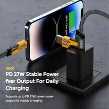 4合1快速充電線，120cm/200cm可選，雙Type-C + Lightning + USB公頭，相容 17/16/15、Apple裝置與USB-C平板電腦 - 黃色 - 查看 3