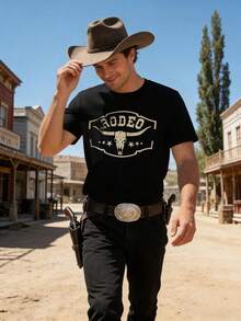 Western Cowboy Rodeo Shirts: camisetas clásico con diseño de calavera de vaca para hombre, camisetas bohemias de música de concierto campestre - Verde militar - Ver 6