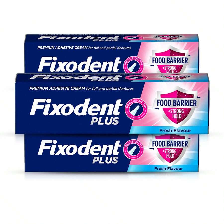 Fixodent Plus Food Barrier Fresh Flavour Denture Adhesive Cream 40g - Pack Of 3 - Mint - View 1