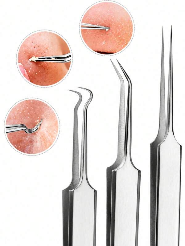 1/2/6/8pcs Ultra-Fine Stainless Steel Pointed Blackhead Tweezers, Blackhead Removal Tool, Suitable For Acne, Pimple Marks, Blackheads, Pimple Squeezing, Professional Facial Cleaning Tool, Travel Essential, Cleaning Supplies, Home Supplies