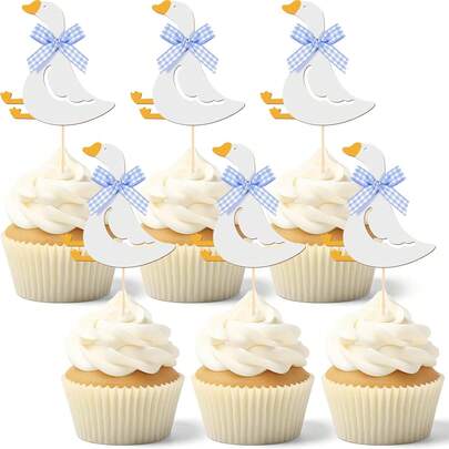 6pcs Funny Goose Theme Cupcake Toppers, Silly Goose Party Decorations, Goose Shaped Cake Decorations, Suitable For Wedding Engagement Party, Birthday Party, BabyShower, Birthday Party Supplies