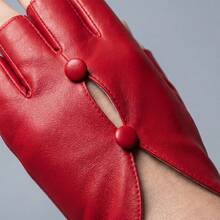 1 Pair Vintage Red Leather Gloves For Women, Elegant Fingerless Split-Finger Design With Double Button Cut-Out Hollow Detail, Evening Party Stage Performance Atmosphere Accessory Gloves - Multicolor - View 3