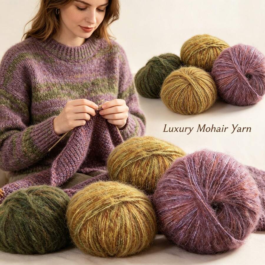 CHARM ELVES 150g/3pcs Multicolor Mohair Yarn, Colorful Gradient Floral Pattern Yarn, Handmade Knitting & Crochet Material, High-End Quality, Suitable For Making Fashionable Men's & Women's Sweaters, Scarves, Hats, Blankets And Other Knitted Items